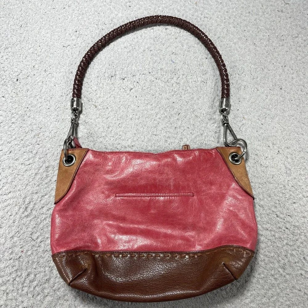 The Sak Hobo Bag‎ Womens Small Pink Brown Colorblock Leather Suede Braided Strap